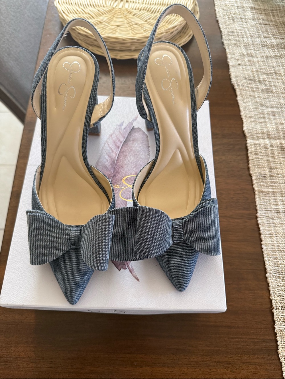 Jessica Simpson Gray Denim Bow Slingback Heels - Picture 2 of 5